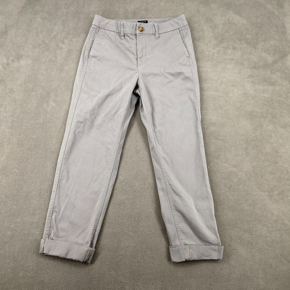 J.Crew Girlfriend Chino Pants Womens 0 Gray Straight Leg High Rise Cuffed Hem